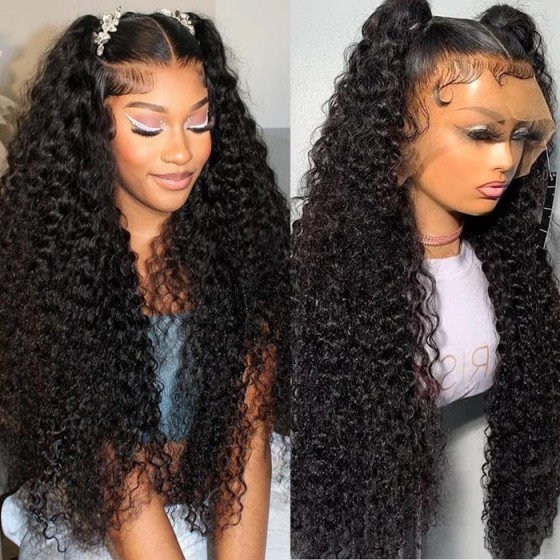 Water Wave 13x6 HD Lace Front Wigs Human Hair Pre Plucked With Baby Hair 180% Density Deep Part Curly Wigs